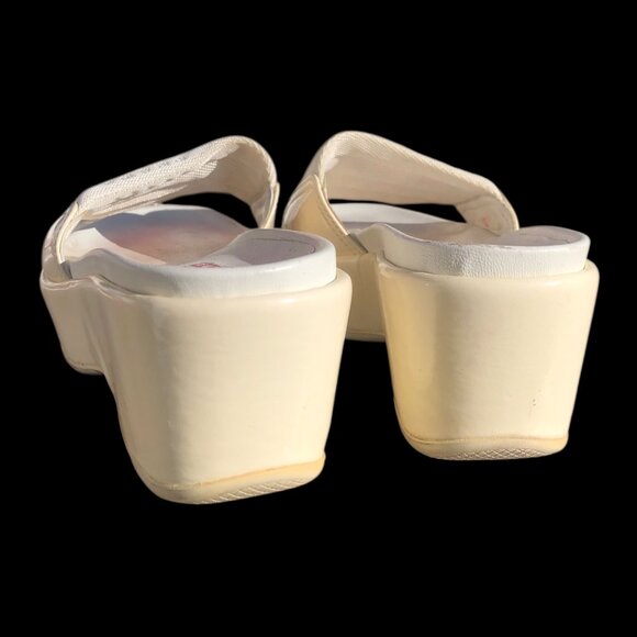 Prada Women's Ivory Patent Leather Canvas Platform Slides Sandals, 35 / 4.5 - Picture 11 of 16